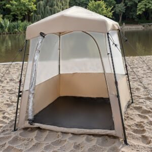 Tenda esportiva pop-up com bolsa de transporte, barraca portátil de PVC transparente com bolhas para pesca e camping, 160 cm, marrom