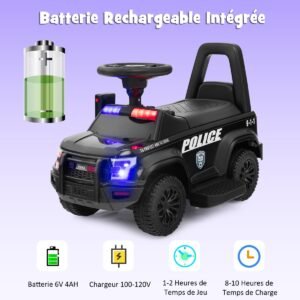 Carro elétrico de polícia para crianças Carro elétrico infantil 6V com espaço de armazenamento rosa