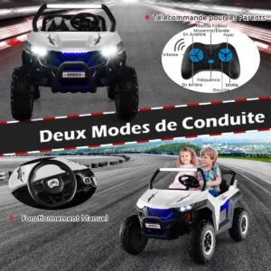 Carro elétrico infantil de 12 V com 2 lugares, controle remoto, buzina e faróis, preto