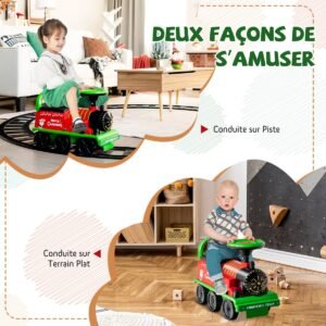 Locomotiva elétrica infantil 6V com trilhos, carro elétrico infantil com música, luzes e caixa, azul escuro