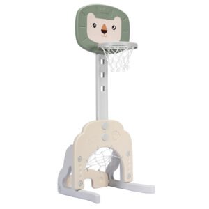 Playground infantil com suporte de basquete ajustável em altura amarelo