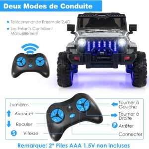 Carro elétrico 12V/7Ah para crianças, controle remoto 2.4G, 2 motores, MP3, buzina USB, velocidade máxima de 6 km/h, cáqui