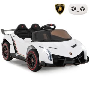 Carro elétrico infantil Lamborghini com controle remoto, faróis de LED, buzina e música, preto