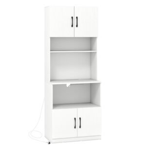 Despensa de cozinha de 183 cm de altura com 4 portas de celeiro e 3 prateleiras ajustáveis ​​- branca