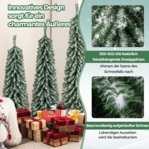 Árvore de Natal flocada de 150 cm com agulhas de pinheiro, 378 pontas de galhos, 130 luzes LED brancas quentes, seção dobrável