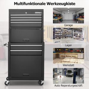 Caixa de ferramentas com rodinhas de alta capacidade com alça e 4 rodas para garagem - multicolorida