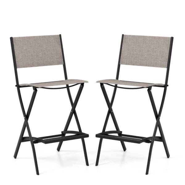 Conjunto de 2 banquetas dobráveis ​​com encosto e apoio para os pés ergonômico - Cor café