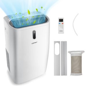 Ar condicionado portátil 5 em 1 de 14000 BTU com aquecimento, resfriamento, ventilação e desumidificação para ambientes de até 40 m² (44,5 x 39 x 77 cm), branco.