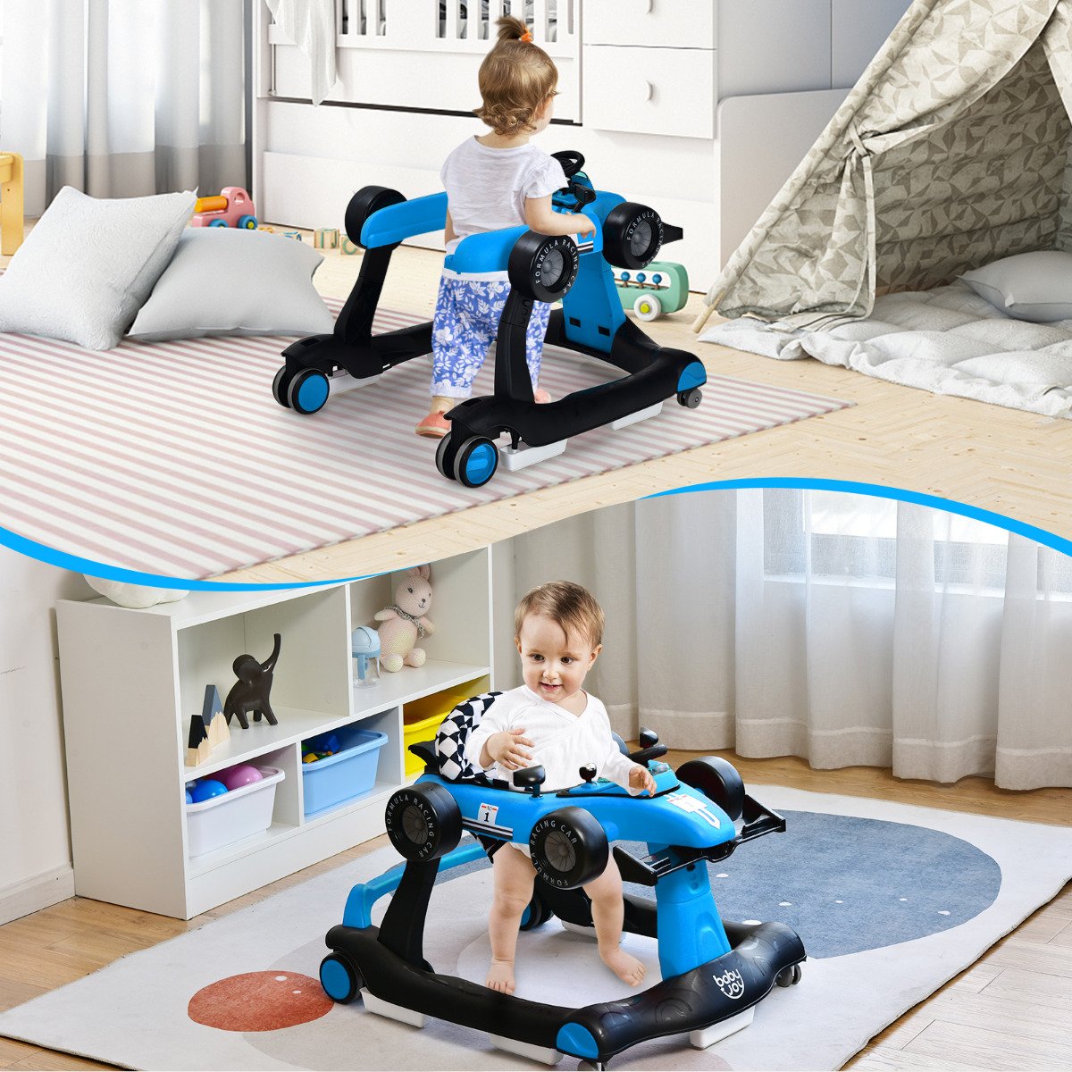 Andador 4 em 1 para bebês, andador dobrável, 73 x 61 x 51,5/53,5/55,5 cm, azul - Image 2