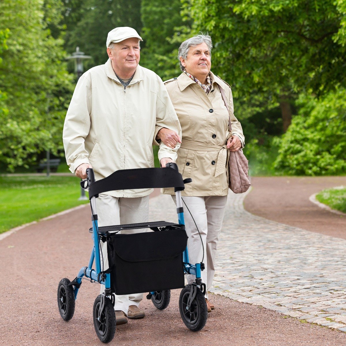 Andador Rollator Dobrável com Assento e Altura Ajustável para Idosos - Azul - Image 2