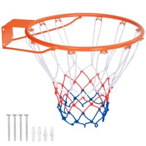 Aro de basquete de 15 polegadas para reposição com rede resistente a todas as condições climáticas e acessórios de montagem - Laranja