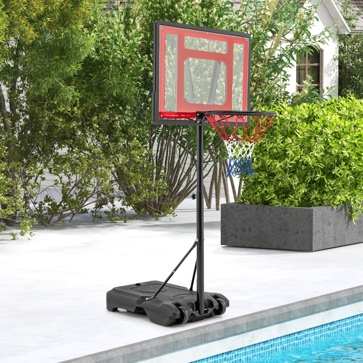 Cesta de basquete ajustável para piscina com base preenchível e rodas - Vermelha - Image 2