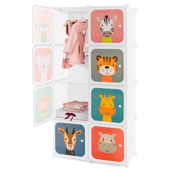 Guarda-roupa infantil com 8/12 compartimentos, com seção para pendurar roupas e portas - 8 compartimentos