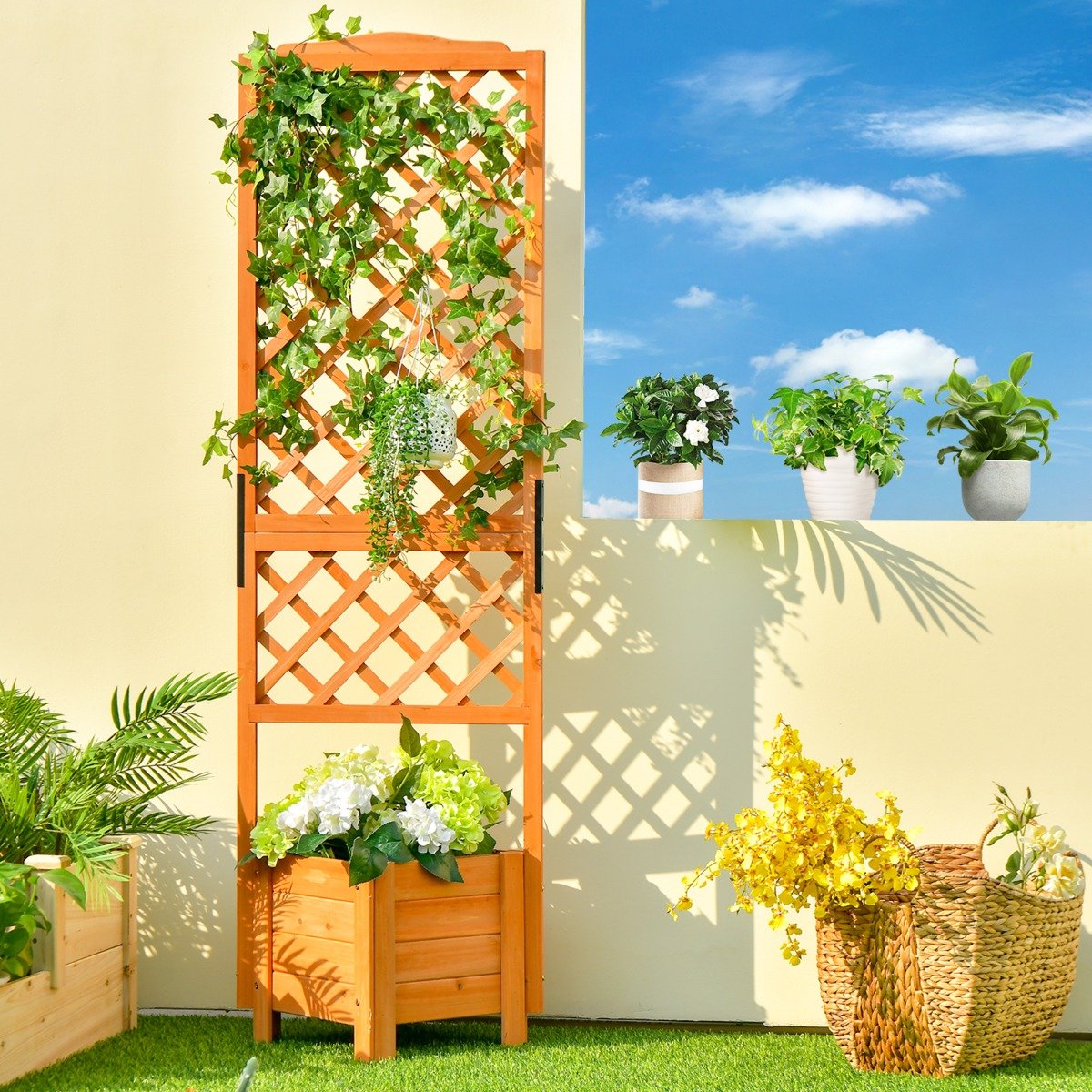 Canteiro elevado de 180 cm com treliça e floreira - Laranja - Image 2