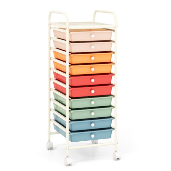 Carrinho Organizador com 10 Gavetas e 4 Rodízios Universais - Multicolorido Macaron