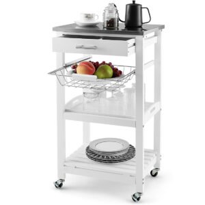 Carrinho de servir Ilha de cozinha com rodízios e bancada 47 x 39 x 85 cm Branco