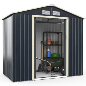 Abrigo de arrumação exterior com 4 aberturas de ventilação e porta dupla de correr - 213x127cm