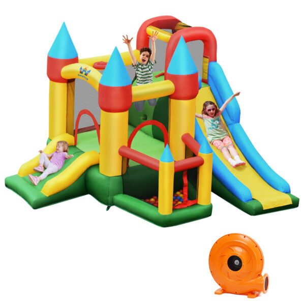 Castelo inflável com soprador de ar de 780W, 2 escorregadores, para crianças, 330 x 300 x 210 cm, colorido.
