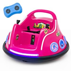 Carrinho de Bate-Bate Infantil 12V com Rotação de 360 ​​Graus, Música, Luzes e Controle Remoto - Rosa