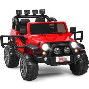 Carrinho elétrico infantil de 2 lugares com controle remoto 2.4G, 3 velocidades, 12V, com MP3, vermelho.