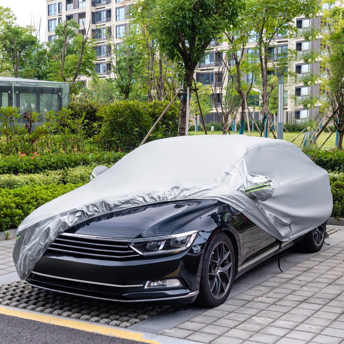 Lona impermeável para veículos, capa para carro com porta com zíper, 431 x 160 x 115 cm, prata - Image 2