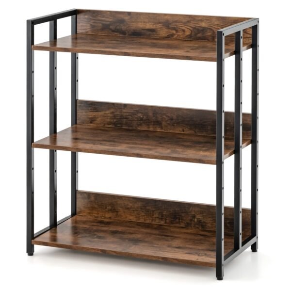 Estante de canto de 3 níveis com prateleiras ajustáveis ​​e estrutura de metal - marrom rústico