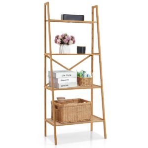 Estante de bambu em formato de escada, com 4 níveis e 58 polegadas (147 cm) de altura - Cor natural