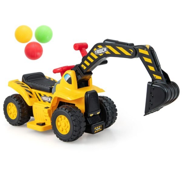 Escavadeira elétrica de brinquedo com espaço de armazenamento, buzina, efeitos sonoros e cesta de basquete dobrável.
