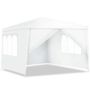Tenda de jardim 3x3m com 4 paredes laterais removíveis e janelas, ideal para casamentos.