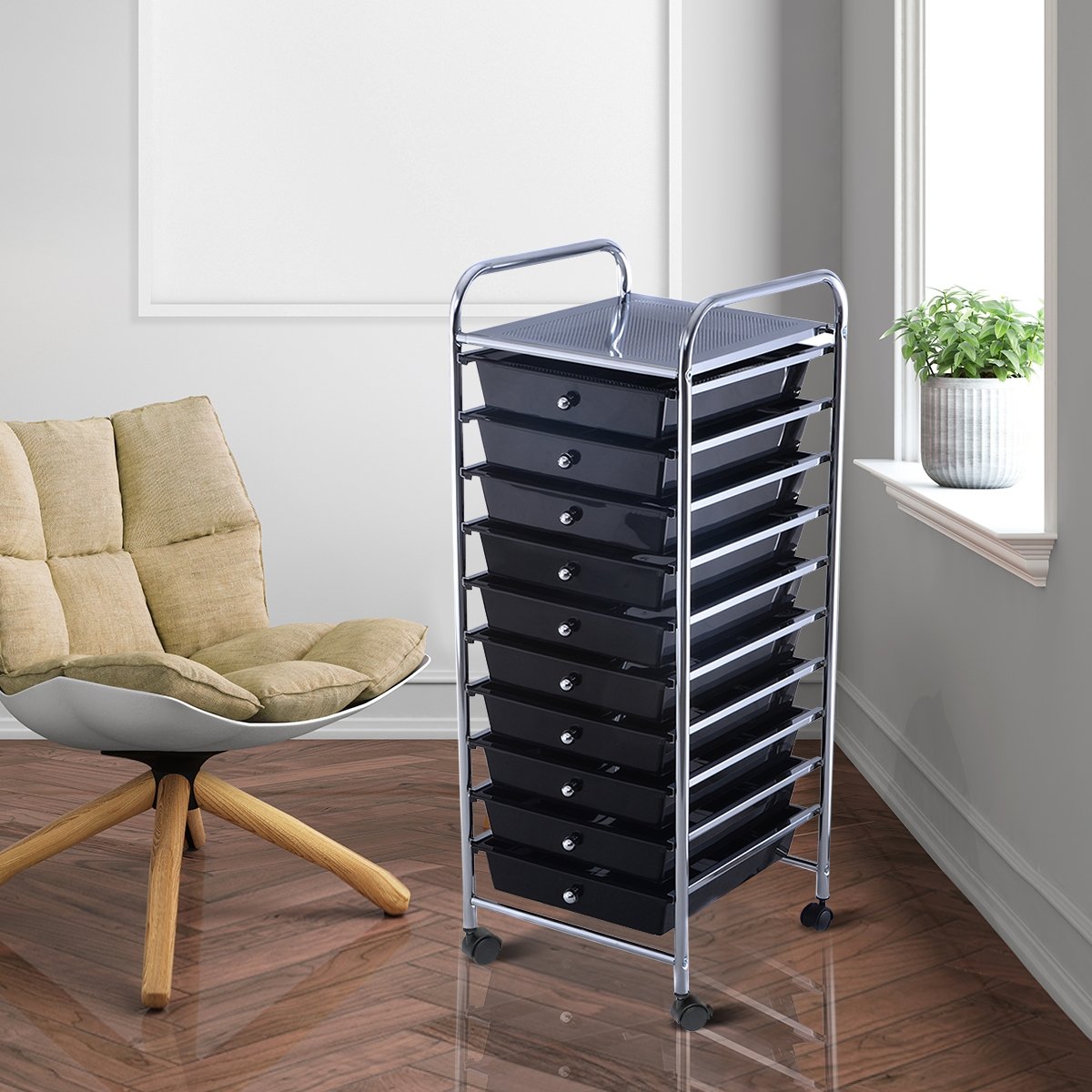 Carrinho Organizador com 10 Gavetas e Rodízios - Preto - Image 2