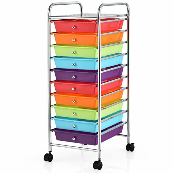 Carrinho Organizador com 10 Gavetas e Rodízios - Multicolorido
