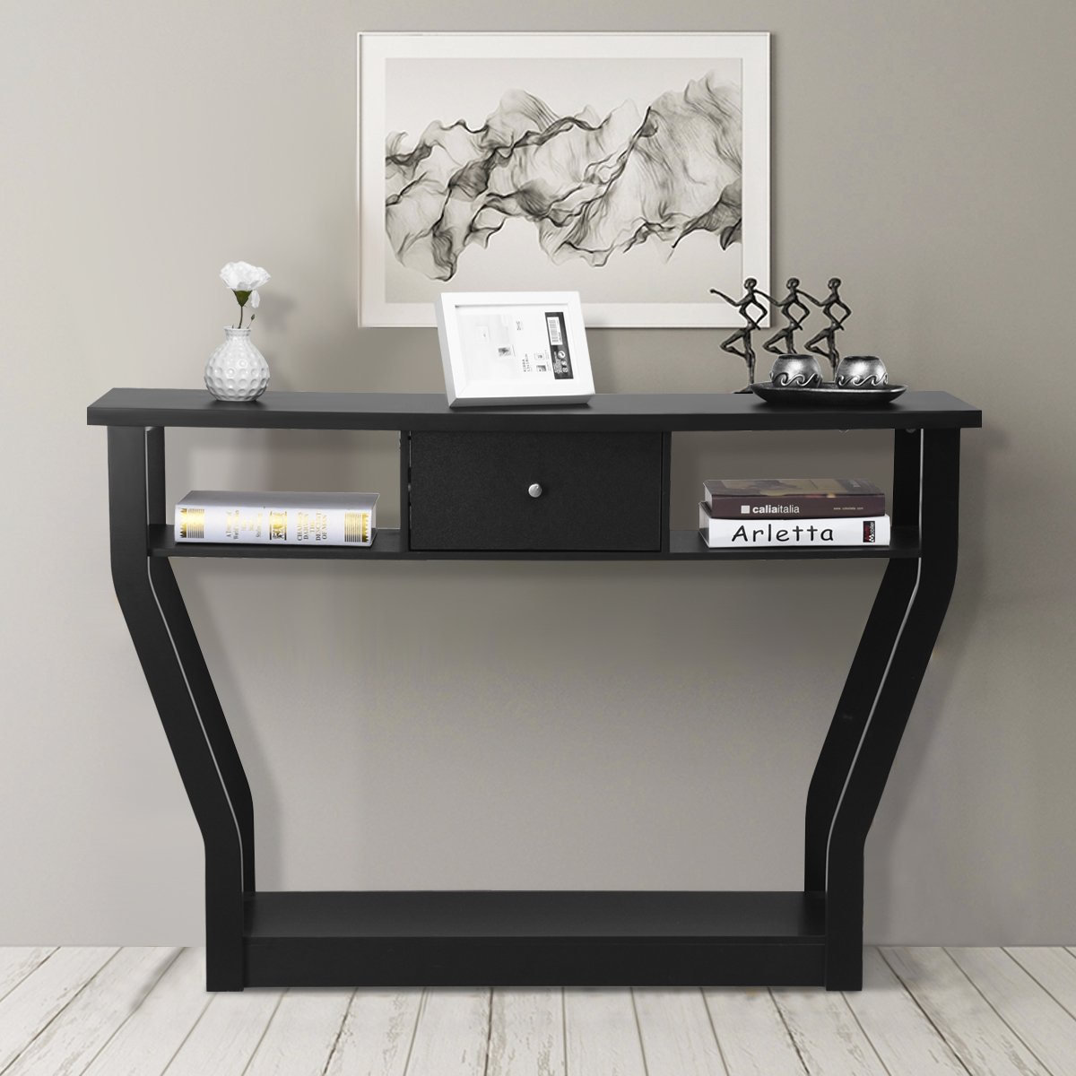 Mesa de entrada moderna com gaveta para escritório - Preta - Image 2