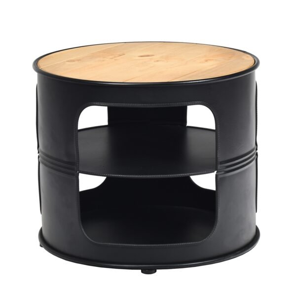 Mesa de centro industrial em madeira e metal com 2 prateleiras, capacidade de carga até 50 kg, preta.