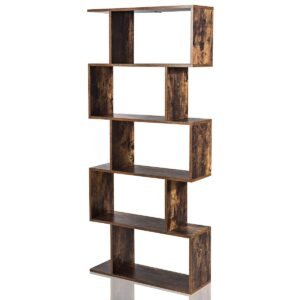 Estante de 5 Prateleiras com Dispositivo Anti-Tombamento para Sala de Estar, Escritório em Casa - Marrom Rústico