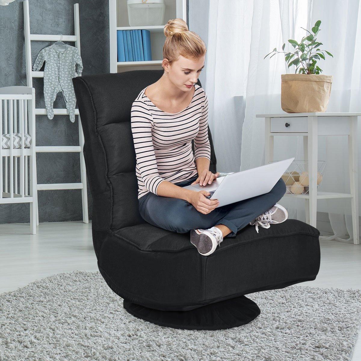 Sofá-cama giratório reclinável de chão com capa de base removível para sala de estar, preto. - Image 2