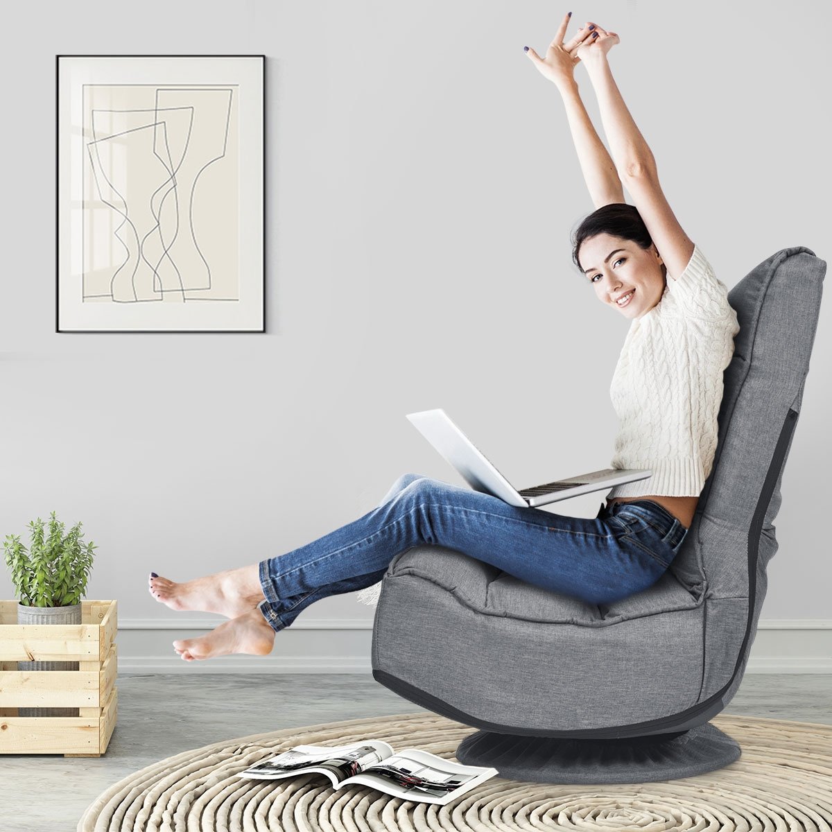Sofá-cama giratório reclinável de chão com capa de base removível para sala de estar, cinza - Image 2