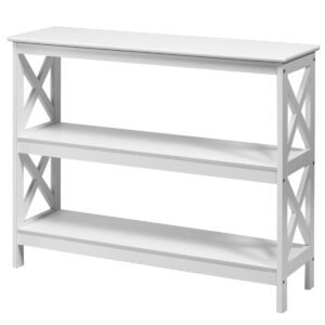 Mesa de console industrial de 3 níveis com prateleira de armazenamento - Branca