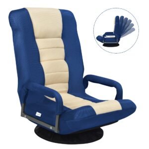 Cadeira Gamer Giratória 360° com Encosto Dobrável e Ajustável - Azul