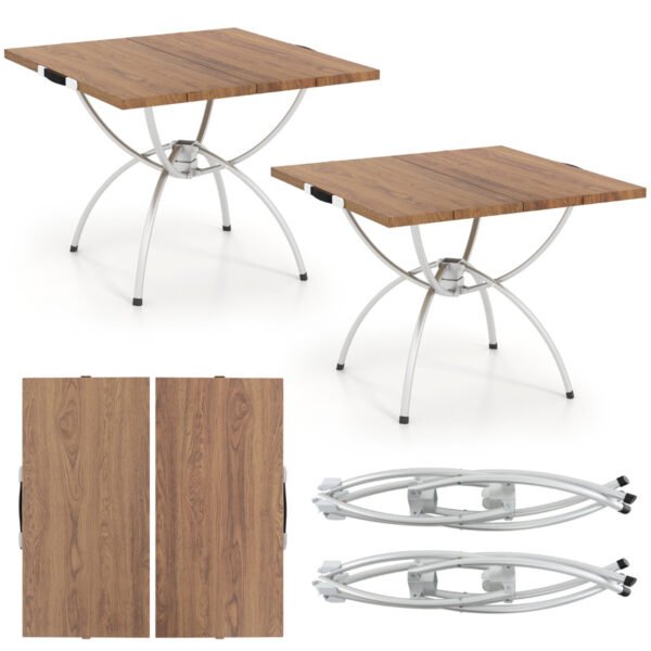 Conjunto de 2 mesas dobráveis ​​para camping, extensíveis e leves, para piquenique - cor natural