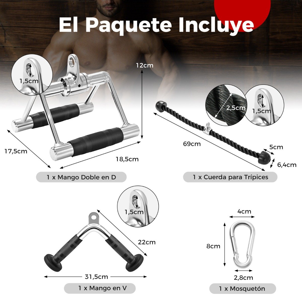 Conjunto de 3 acessórios para máquina de cabo para academia em casa - Image 2