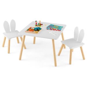 Conjunto de mesa e cadeiras infantis com 3 peças para atividades artísticas, artesanato e lanche - Branco