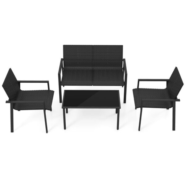 Conjunto de 4 peças de móveis para área externa com estrutura robusta em metal galvanizado - Preto