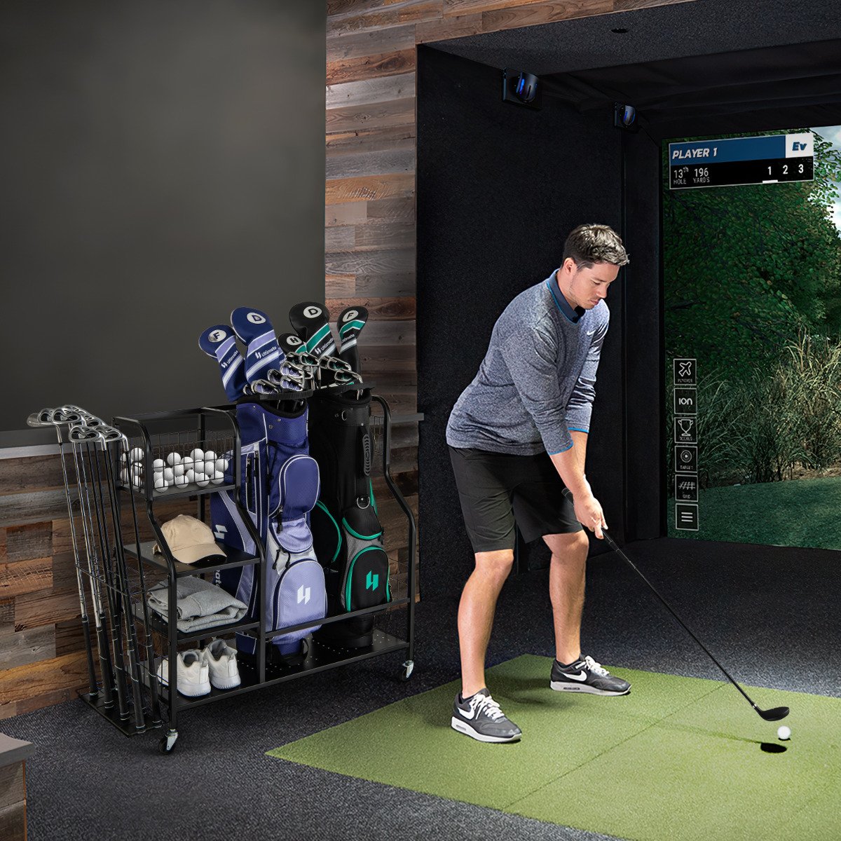 Organizador para 2 Sacos de Golfe com Suporte para Tacos e Rodas com Trava - Preto - Image 2