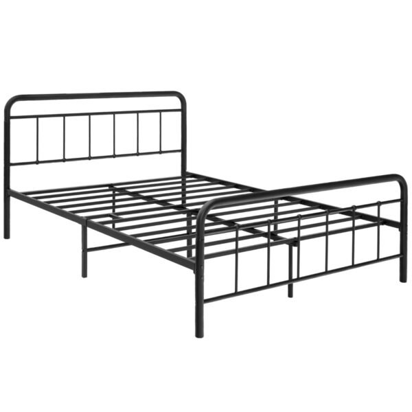 Cama de plataforma metálica moderna com cabeceira e peseira, 208 x 164 x 102 cm, preta.