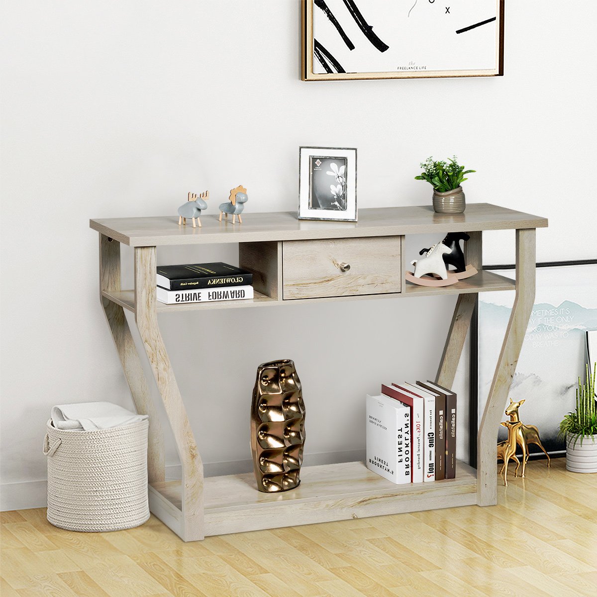 Mesa de entrada moderna com gaveta para escritório - Cinza - Image 2