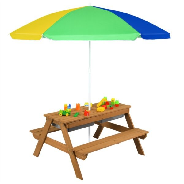 Mesa de piquenique infantil 3 em 1 com água, areia e guarda-sol - Amarela