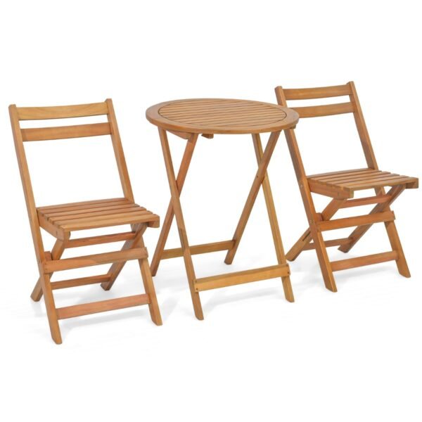 Conjunto de bistrô dobrável para pátio com 3 peças e tampo ripado.