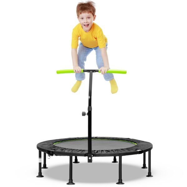 Mini trampolim de 110 cm com corrimão de altura ajustável - Verde