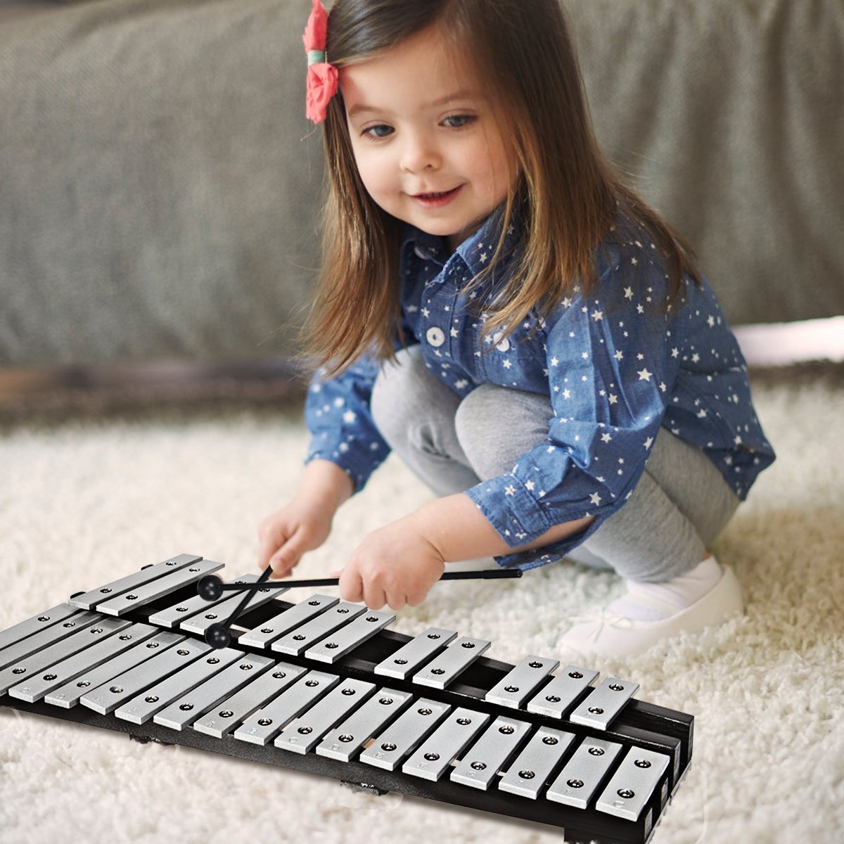 Xilofone Glockenspiel de 30 notas com base de madeira e teclas de metal para crianças - Image 2