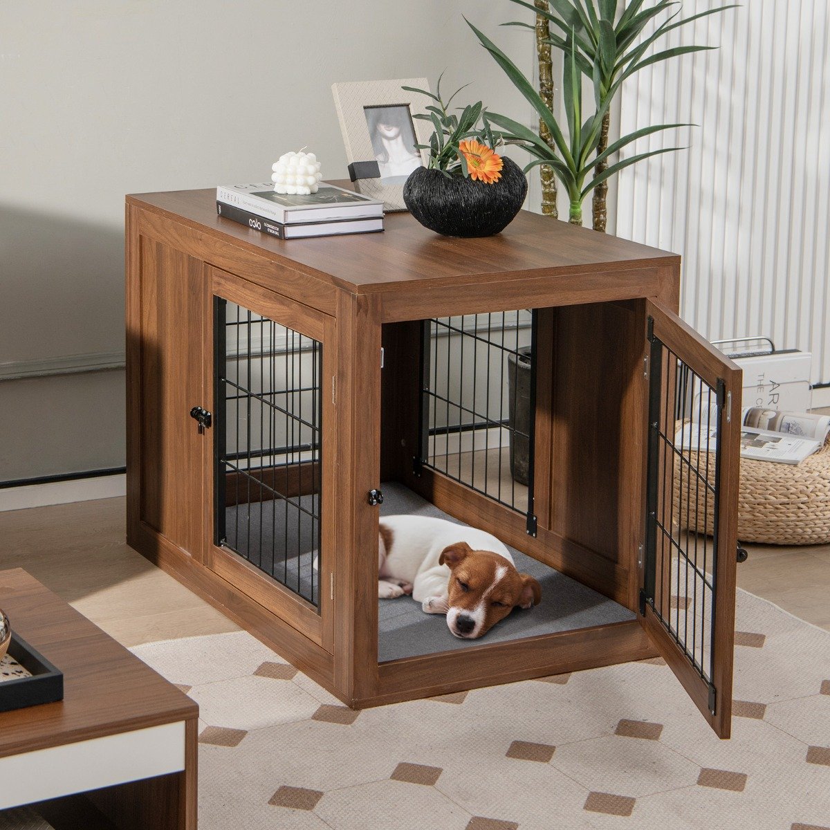 Móvel para cães com almofada e portas duplas - Cor: Nogueira - Image 2